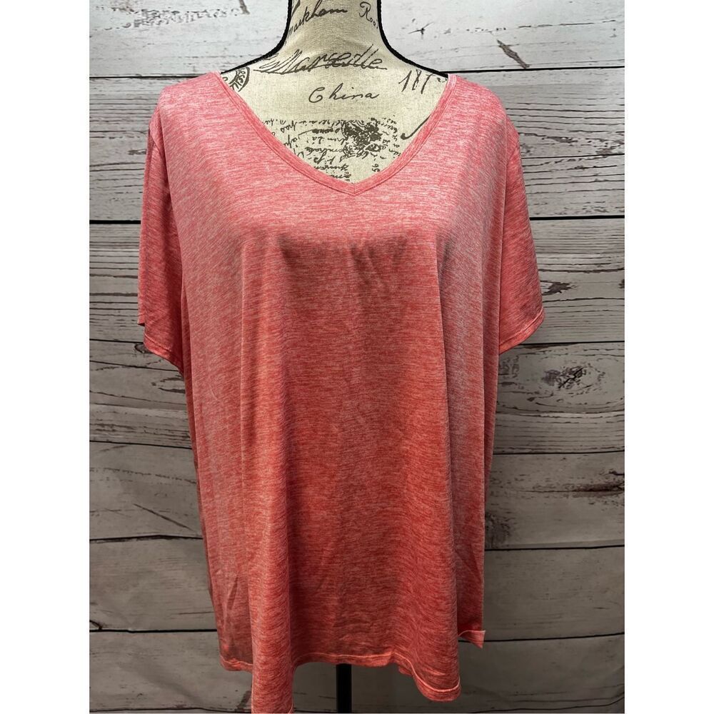 Athletic Works Womens Plus Size 3x Coral Ombre V Neck T Shirt Short Sleeve Top